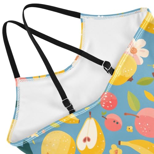 KLL Cute Fruits Bananas Apples Pears Scandinavian Style Girl 1-Piece Bathing Suit Beach Swimwear with Adjustable Straps4
