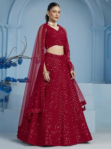 Image of Zeel Clothing Women's Sequins Thread Embroidered Georgette Lehenga Choli With Dupatta (5124-Women-Lehenga-Choli-New; Free size)