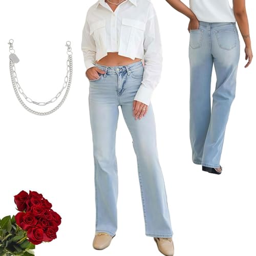 Arisefrom Jeans, Plus Size Vintage Wash Tummy Control Stretchy Top Straight Leg Jeans, Womens High Waisted Jeans