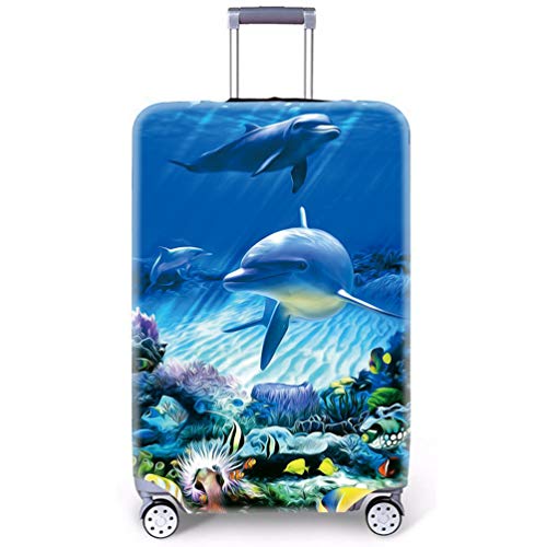 Housse de Valise Intéressante,Luggage Cover en Polyester Paillettes Papillon Basket-Ball Requin Loup Voyage Luggage Trolley Case Cover Protector (sans Valise) (Dauphin Bleu, M) Cover