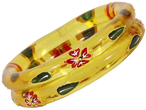 Image of NMII Traditional Glass With Diamond Cutting Pattern Glossy Finished Stylish Kada Set For Women And Girls | Crystal Glass Kada Bangles Set For Wedding, Festive