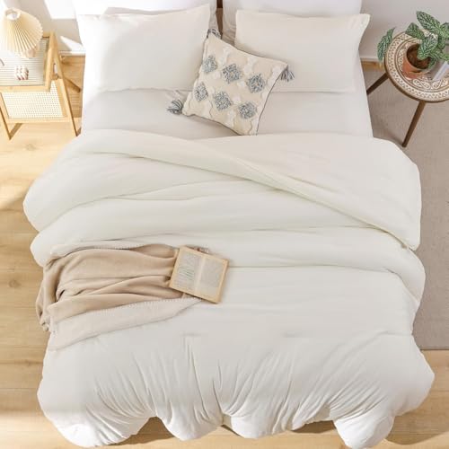 Image of ROSGONIA Oversized King Comforter 128x120, 3pcs Super King Plus (1 Ivory Comforter & 2 Pillowcases) Lightweight Oversized King Bedding Set Blanket