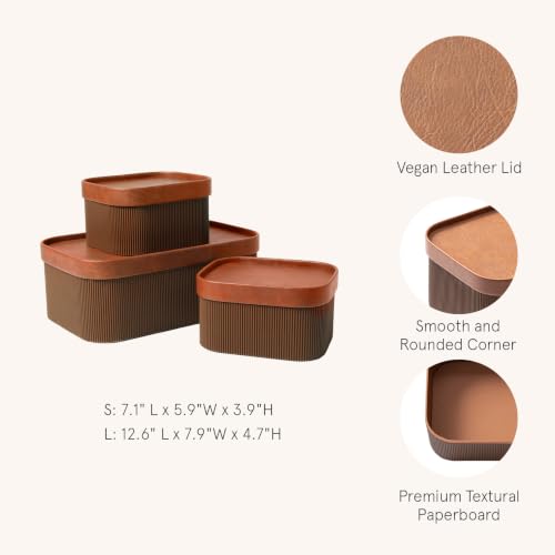 LA JOLIE MUSE Decorative Storage Boxes with Lids Faux Leather, Brown 3 Pack - Image 2