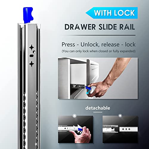 Aolisheng 1 Pair Locking Heavy Duty Drawer Slides 12 14 16 18 20 22 24 26 28 30 32 34 36 38 40 Inch 250 Lb Load Capacity Side Mount Full Extension Ball Bearing Industrial Rail Tool Box Runner #TOP2