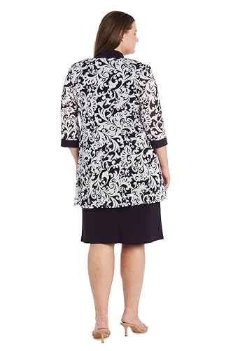 Image of R&M Richards Womens 2-Piece Black & White Jacket Dress Set W /Necklace