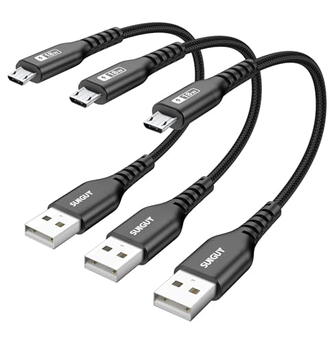 Image of SUNGUY 6 inch Short Micro USB Cable 3Pack, 0.5FT USB to Micro USB Cable Nylon Braided Fast Charging USB 2.0 Data Transfer Cord for Samsung Galaxy S7 Edge S6, Power Bank, Android Phone, PS4, Black