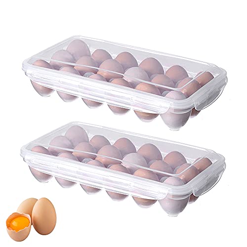2 Pièces Boîte à œufs, Oeufs Boîte, Boite a Oeufs en Plastique, Boîte Rangement D'oeufs, Boîte à Oeufs Transparente, avec Couvercle pour Protec, 18 Grille, pour Réfrigérateur