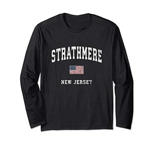 Strathmere New Jersey NJ Vintage American Flag Sports Design Long Sleeve T-Shirt