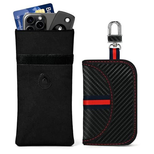 SIRUOO Go Dark Faraday Pouch for Key Fob and Phones 2 Pack Signal Blocking Faraday Bags RFID Key Fob Protector for Anti-Tracking Anti-Hacking with Card Slots Black