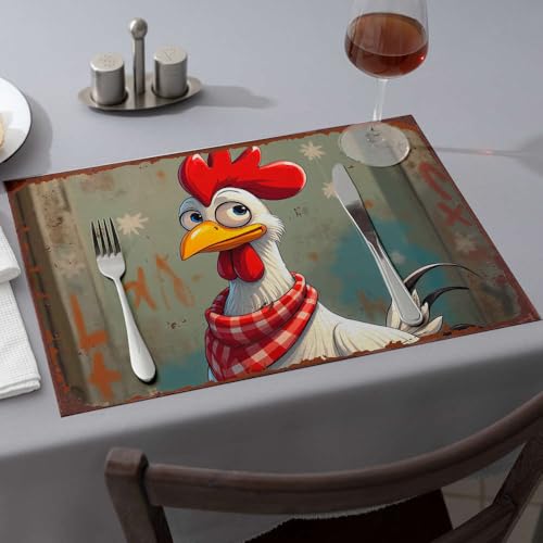 Sets de table coq de qualité supérieure lot de 6 design campagne