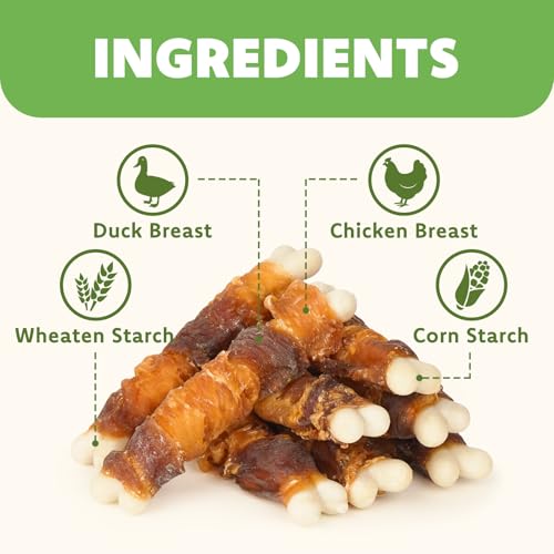MON2SUN Golosinas para Perros Doble Sabor, Huesos de Calcio Envuelto en Pollo y Pato de 4 Pulgadas, Masticables sin Rawhide para Perros Pequeños, Huesos para Limpiar Dientes, 21.16oz (Paquete de 30) miniatura 2