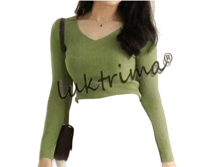 Gampy Women's Ribbed Knit V-Neck Sweater, Long Sleeve Fitted Pullover Top-image-11