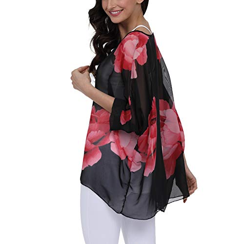 Image of Ckikiou Plus Size Batwing Flowy Semi Sheer Chiffon Blouse Tunic for Women Summer Floral Print Boho Beach Cover ups