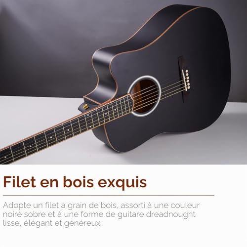 Vangoa 4/4 Guitare Électro-acoustique 41 pouces 4 Bandes EQ Pan Coupé Guitare Électrique Acoustique Adulte Pleine Taille avec Kits pour Débutants, Noir – vue 2