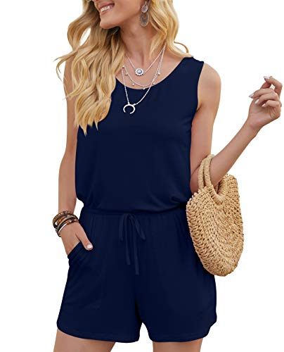 Image of DouBCQ Womens Summer Casual Sleeveless Loose Jumpsuits Romper with Pockets