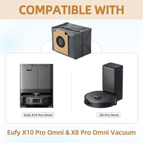 Image of 8 Pack Dust Bags for Eufy X10 Pro Omni & X8 Pro with Self-Empty Station Robot Vacuum Cleaner Bags, Robot Replacement Bag Accessories Part,Large Capacity