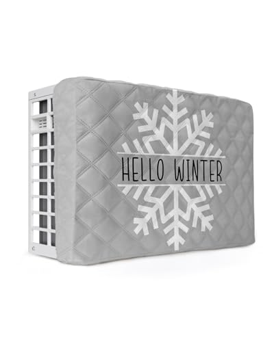 Singingin Christmas Indoor Air Conditioner Covers, Hello Winter Christmas White Snowflake Grey Durable Insulation AC Covers for Inside Window Unit with Elastic Strap 25 x 18 x 3.5 inches