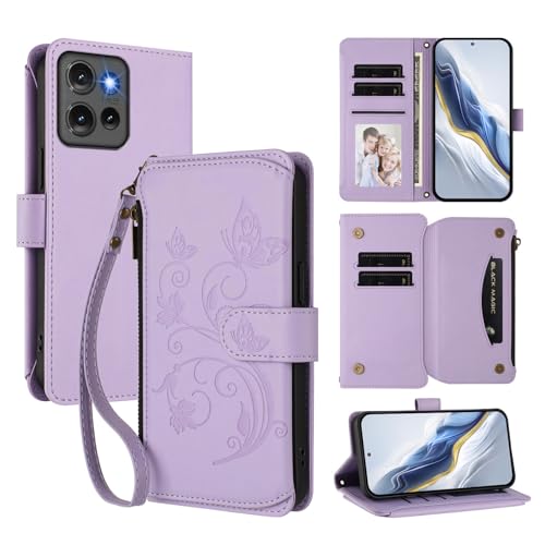 Cover Compatibile con Motorola Edge 50 5G con Edge 50 5G Cordinoã€5 Portacarteã€ã€Portafoglio a cernieraã€ã€Chiusura magnetica〠Stand Flip Custodia Purple