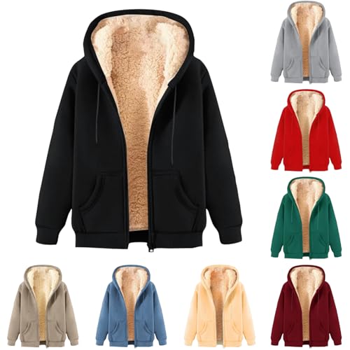 fnnxeal Mens Zip Up Hoodie Fleece Warm Comfortable Hooded Sweatshirts Casual Fashion Sherpa Lined Fall Winter Jackets Pockets mens zip up hoodie winter Black M