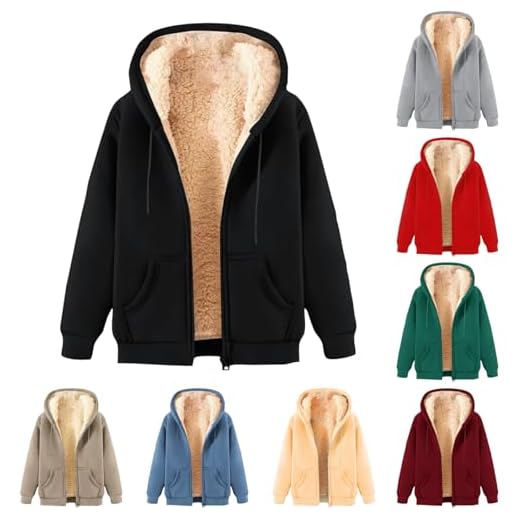 fnnxeal Mens Zip Up Hoodie Fleece Warm Comfortable Hooded Sweatshirts Casual Fashion Sherpa Lined Fall Winter Jackets Pockets big and tall hoodies Black L