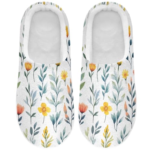 JUNZAN Flowers Cactus Bellflower Canna White Mens House Cotton Slipper Comfy Memory Foam Indoor Slippers for Indoor Funny Presents 6-7