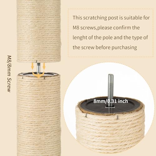 Image of 2 Root Cat Scratching Post Replacement 13.78x3.54 Cat Tree Scratch Post Replacement Natural Sisal Pole Cat Scratch Post Refill Pole Part with M8 Screws for Kitten Tree Tower Cat Furniture Accessories
