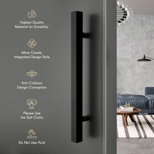 Image of LAPO 18 inch Stainless Steel Square Door Handle for Main Door, Wooden & Glass Door Pull Push Handle, Main Door Handle (Hole to Hole Size 300 mm,Pack of 1) Black Finish | 3 Years Warranty
