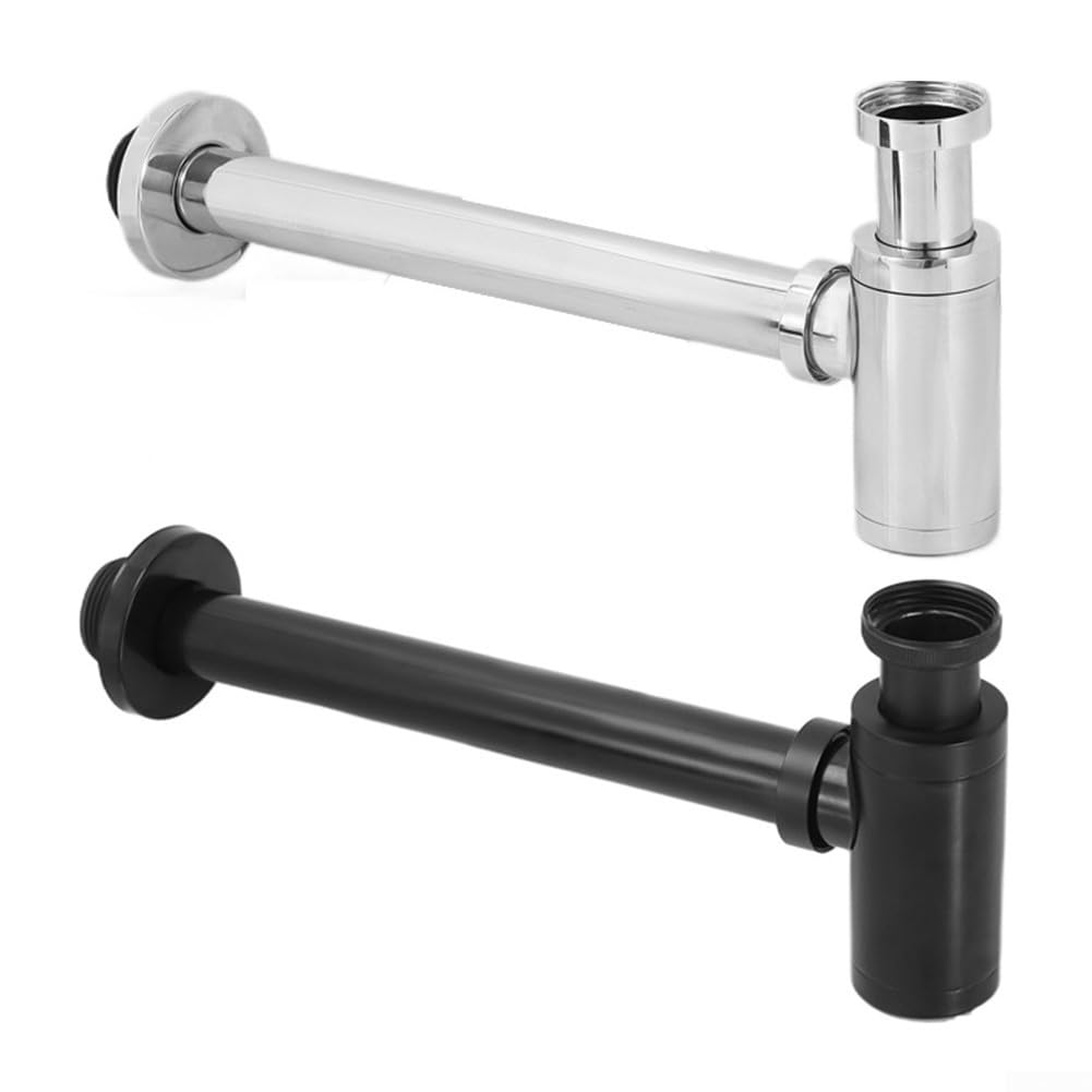 Tubo di scarico del lavandino, sifone da parete in acciaio inox con design facile da pulire, per lavabo e cucina, facile da installare (argento)