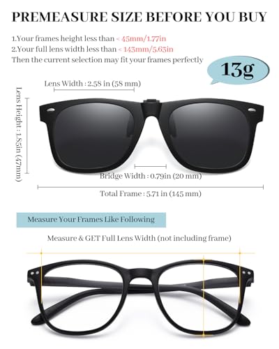 LUFF Polarized Clip-on Sunglasses for Men Women,Anti-Glare Flip Up UV400 Lightweight Sunglasses Clips for Outdoor/Driving3