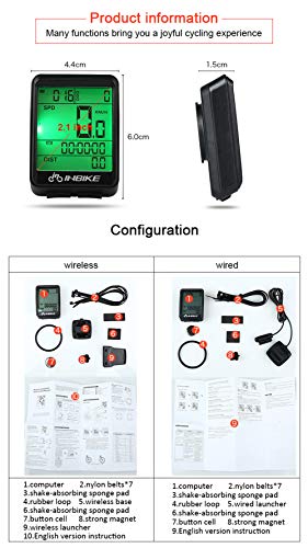 Bicycle Speedometer Odometer Waterproof Wired Stopwatch/Average Speed/Trip Time/Distance Recording Odometer Bike Computer with LED Backlight for Cycling (Wired, Green) - Thumbnail 2