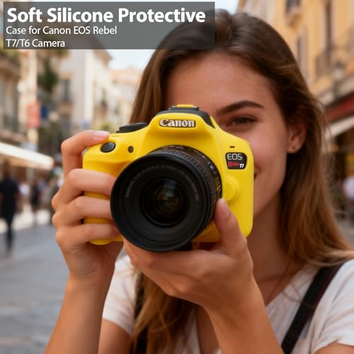 Image of Case for Canon EOS Rebel T7 Rebel T6 Camera, Soft Silicone Rubber Protective Camera Case Cover Accessories, Lightweight, Anti-Scratch with Button Marking for EOS Rebel T7 T6 (Yellow)