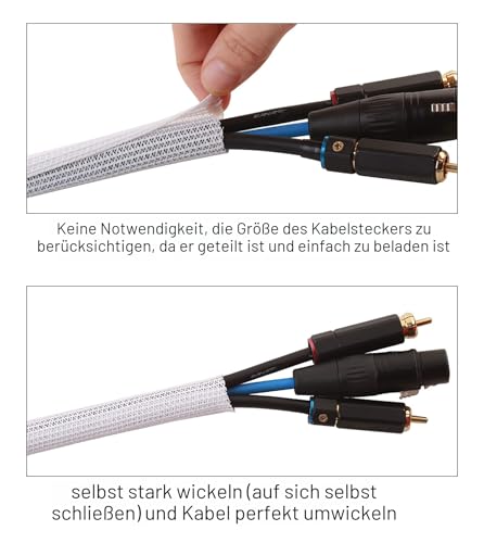 Alex Tech 13mm-3.1m selbstschließend Kabelschlauch gewebter Kabelmantel Kabelschutz zuschneidbar Weiß Für TV Computer Heimkino Automobilkabel zu Hause und im Büro