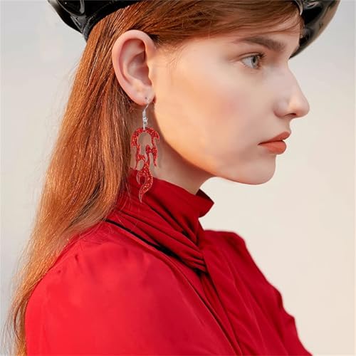 Halloween Red Flame Fire Earrings for Women Exaggerated Geometric Red Flame Earrings Lightweight Geometric Fire Element Earrings Gothic Vintage Cosplay Halloween Jewelry3