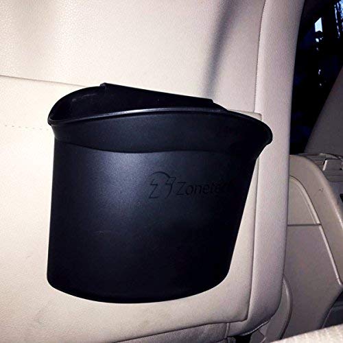 Zone Tech Portable Hanging Mini Car Garbage Can – Classic Black Trash Can - Premium Quality Automotive Universal Traveling Portable Car Trash Can Wastebasket for Cars, Office, Home (2-Pack)