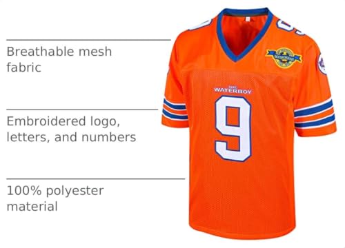 Bobby Boucher #9 The Waterboy Adam Sandler Movie Mud Dogs Bourbon Bowl Football Jersey(Orange-XXL) by Atonmore - Used condition - Image 4