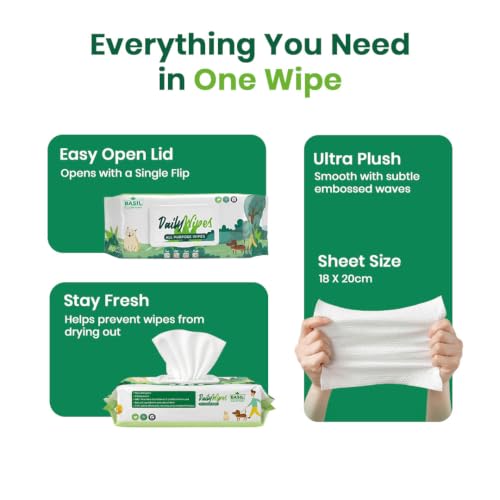 Image of Daily Pet Wipes | Wet Wipes for Dogs, Cats, Puppies & All Pets | Enriched with Castor Oil, Vitamin E | Non-Toxic & Gentle Grooming & Deodorising Wipes | 80 Wipes X Pack of 4