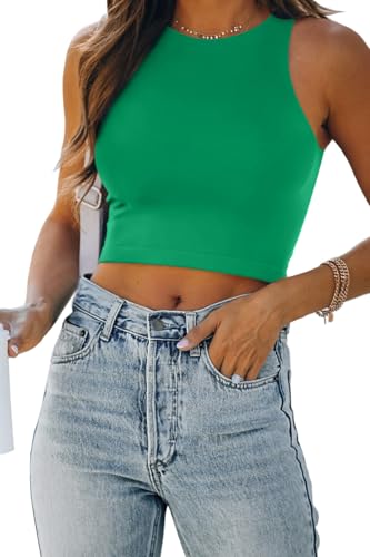 Image of EFAN Women's Double Lined Racerback Crop Tank Top | High Neck Slim Fit Sleeveless Workout Top, No-Bra Essential for Gym, Yoga & Going Out