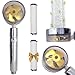 Pommeau de Douche Helice Haute Pression Tête Rotative 360°, Pommeau Eco Douche à Main Gold avec Stop Eau, Douchette Pomme de Douche Anti Calcaire Connecteur Universel Economie d’Eau, 2 Filtres Cotons