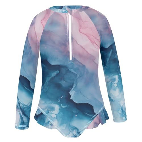 ALAZA Toddler Swimsuit Girl Bathing Suit Swimwear Rash Guard Pink Blue Marble Long Sleeve 3T2