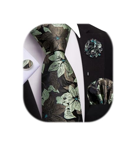 Image of Dubulle Mens Tie and Lapel Pin Paisley Striped Floral Necktie for Men Pocket Square Cufflinks 4PCS Set Wedding Party