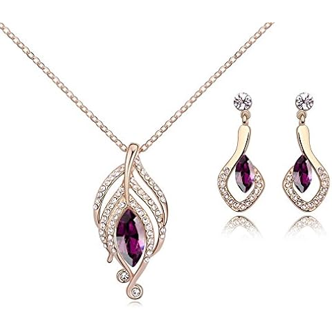 Crystalline Azuria Women 18ct Rose Gold Plated Simulated Amethyst Crystals Set Pendant Necklace 17.7 inches Dangle Earrings Cover