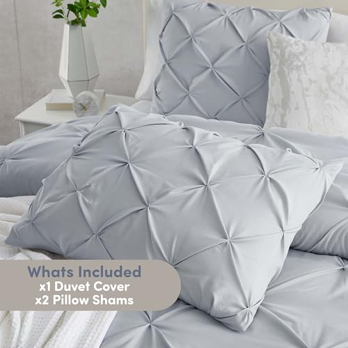 Image of Nestl California King Duvet Cover Steel Blue - Soft Double Brushed Duvet Set with Button Closure & Corner Ties, 3 Piece Luxurious Pinch Pleated Duvet Cover Set 104x98 Inches with 2 Pillow Shams