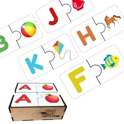 Image of 52 Piece Alphabet Puzzle for Kids 2+ Years | Wooden Matching Puzzle Game with 26 Letters & Images | Montessori Learning Toy | Educational Floor Puzzle for Toddlers & Preschoolers