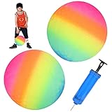 2 Stück Bouncy Kickball, PVC Regenbogen Ball, Fußball Softball, Durable Bouncy Ball, Strandball mit Pumpe, Basketball Flap Ball mit Pumpe, Sportbälle, Kinder Spielball für Indoor Outdoor