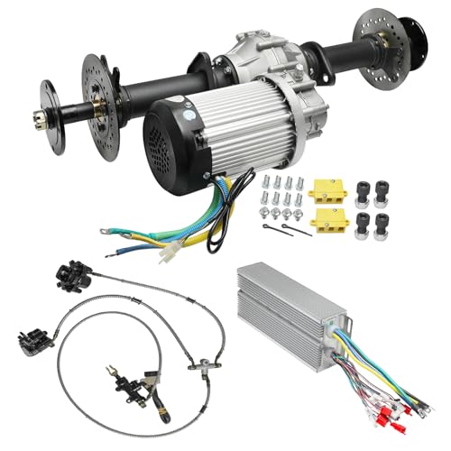 32" Go Kart Rear Differential Axle Kit with 60V 3000W DC Brushless 5000RPM Electric Motor Gearbox, Controller, Brake Caliper For DIY Go Cart ATV UTV Quad Buggy Drift Trikes 4 Wheeler Conversion Kit