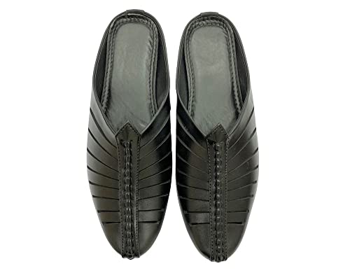 Punjabi Jutti for Men Black Casual Loafers Mules Shoes Traditional Handmade Mojari Ethnic Sherwani Backopen Juti2