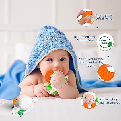 Wristy Buddy Teething Ring for Babies 0-6 8 10 12 Months | Cute Soft Lamb Animal Teething Toys & Gloves | Baby Teething Relief Toy Pack | Infant Chew Toys for 3-6 Months, 1 2 3 Years