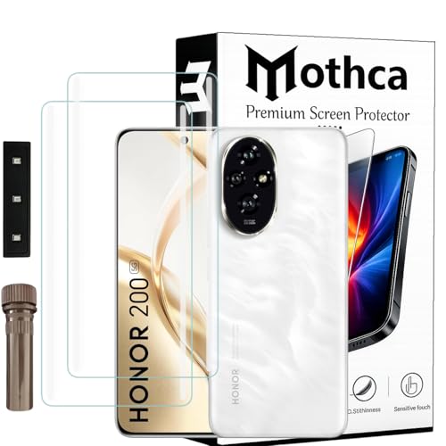 Image of Mothca Curved UV Tempered Glass Screen Protector for Honor 200 | Transparent | Pack of 2 | Borderless Full Screen Coverage with UV Installation Kit