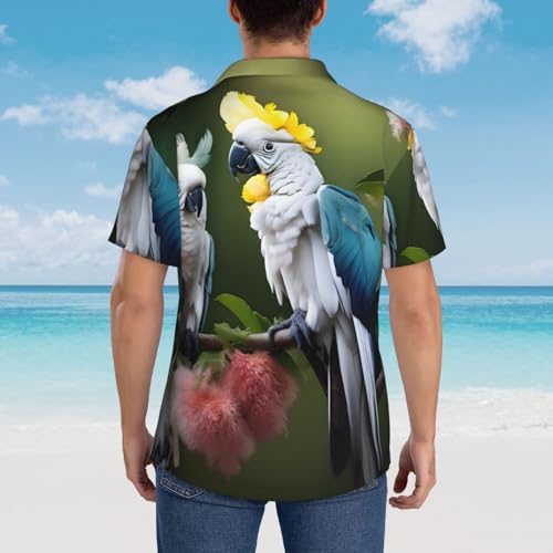 Chemise hawaïenne imprimé cacatoès et fleur coupe décontractée