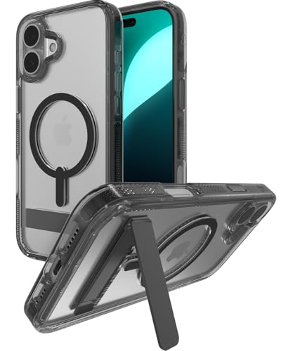 Image of ZAGG Santa Cruz Snap with Kickstand Case for iPhone 16 Plus - MagSafe Compatible, 13ft Military-Grade Drop Protection, Reinforced with Graphene, Slim Clear Case with Vibrant Color Accents, Black